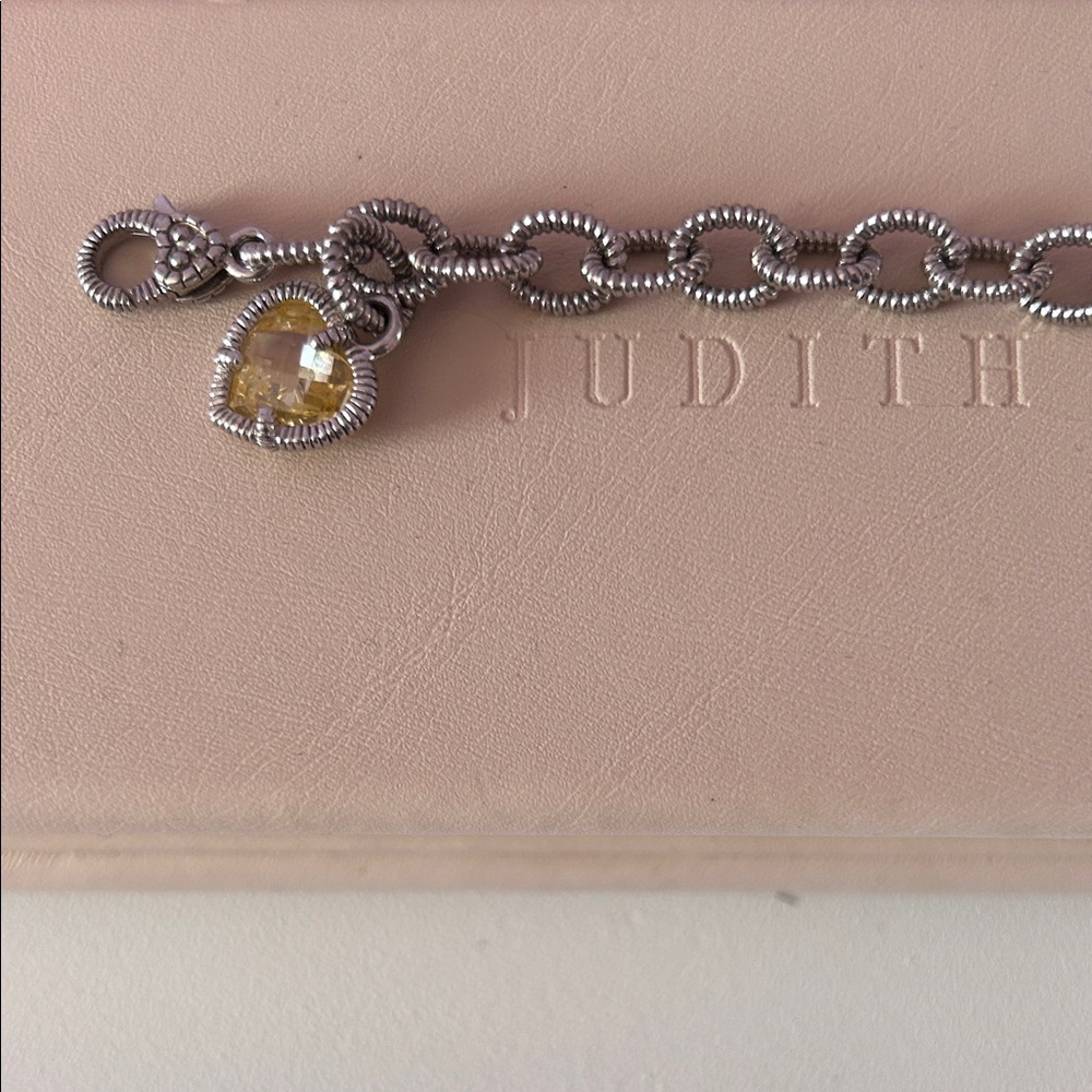 Judith Ripka Silver Bracelet with Citrine Yellow Heart Charm Includes Box - Picture 2 of 7